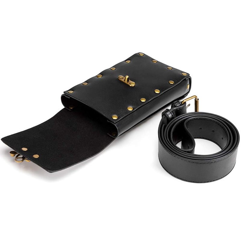 SUMGOGO Belt Pouch Waist Bag Fanny Pack Medieval Vintage Leather Pouch Cellphone Holder Holster Carry Belt Purse Pocket Casual Hiking Festival Renaissance Faire Costume Props Travel Wallet (Black) - Image 3